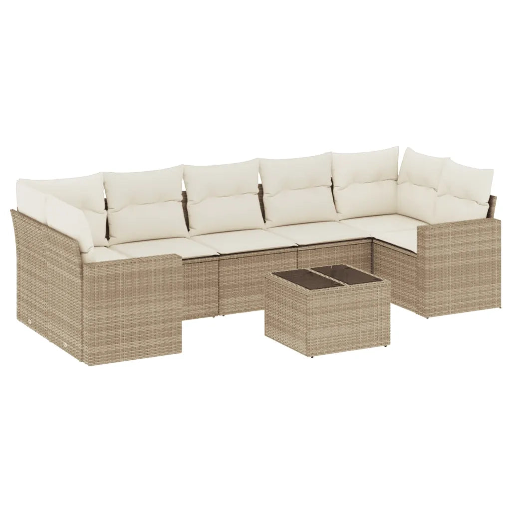 Set Divano da Giardino 8 pz con Cuscini Beige in Polyrattan 3251075