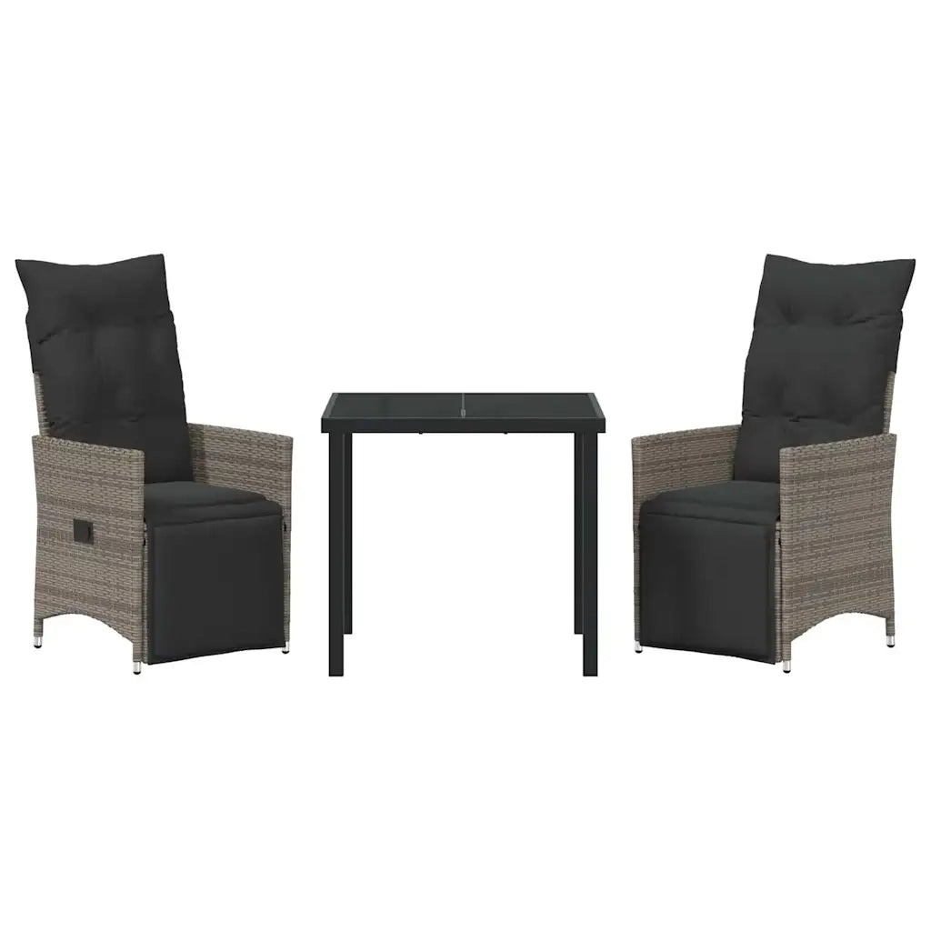 Set da Pranzo per Giardino con cuscino 3 pcs Grigio polyrattan