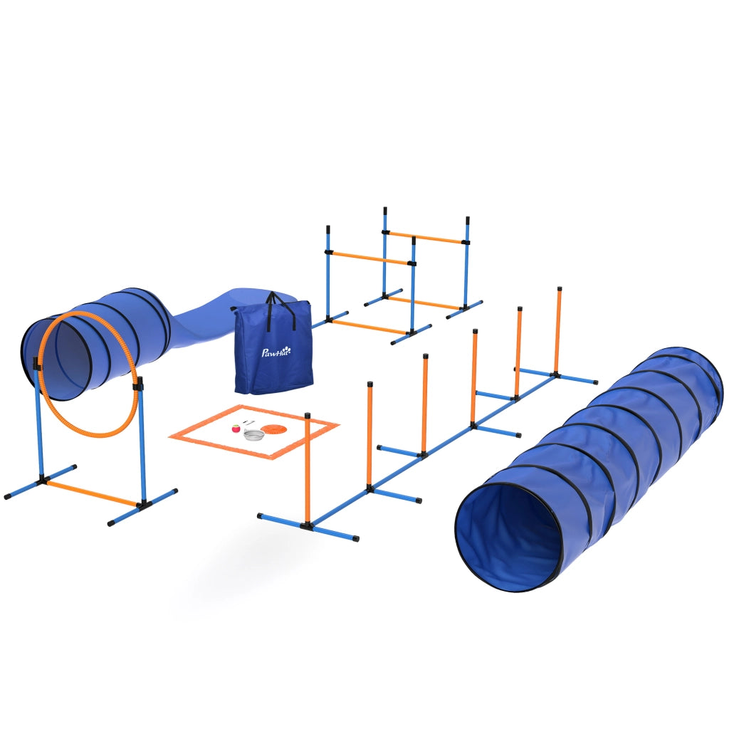 Set Agilit¨¤ per Cani 11 Pezzi ¨C zephmum ¨C 2 Tunnel, Salti Regolabili, Arancione e Blu
