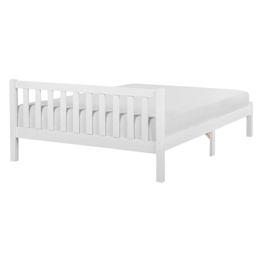 Letto in Legno di pino Bianco con Rete a Doghe Testiera Alta 140 x 200 cm