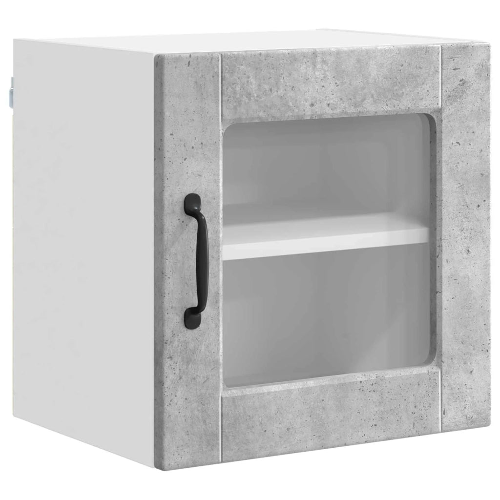 Pensile da cucina | Mobile in vetro da parete PORTO 2 pz Grigio cemento
