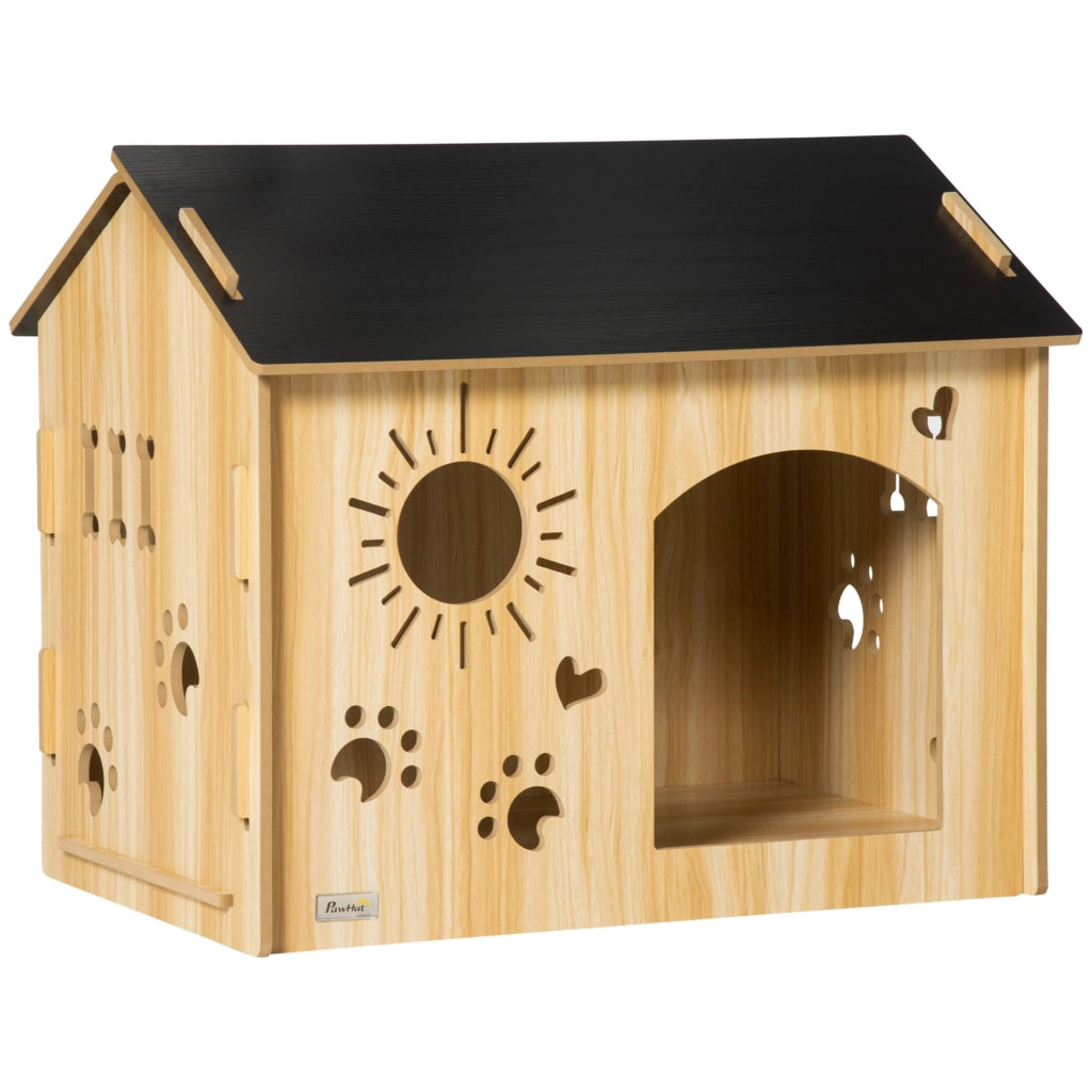 Casetta da giardino in MDF con aperture di ventilazione e ingresso ampio per cani fino a 10 kg colore rovere