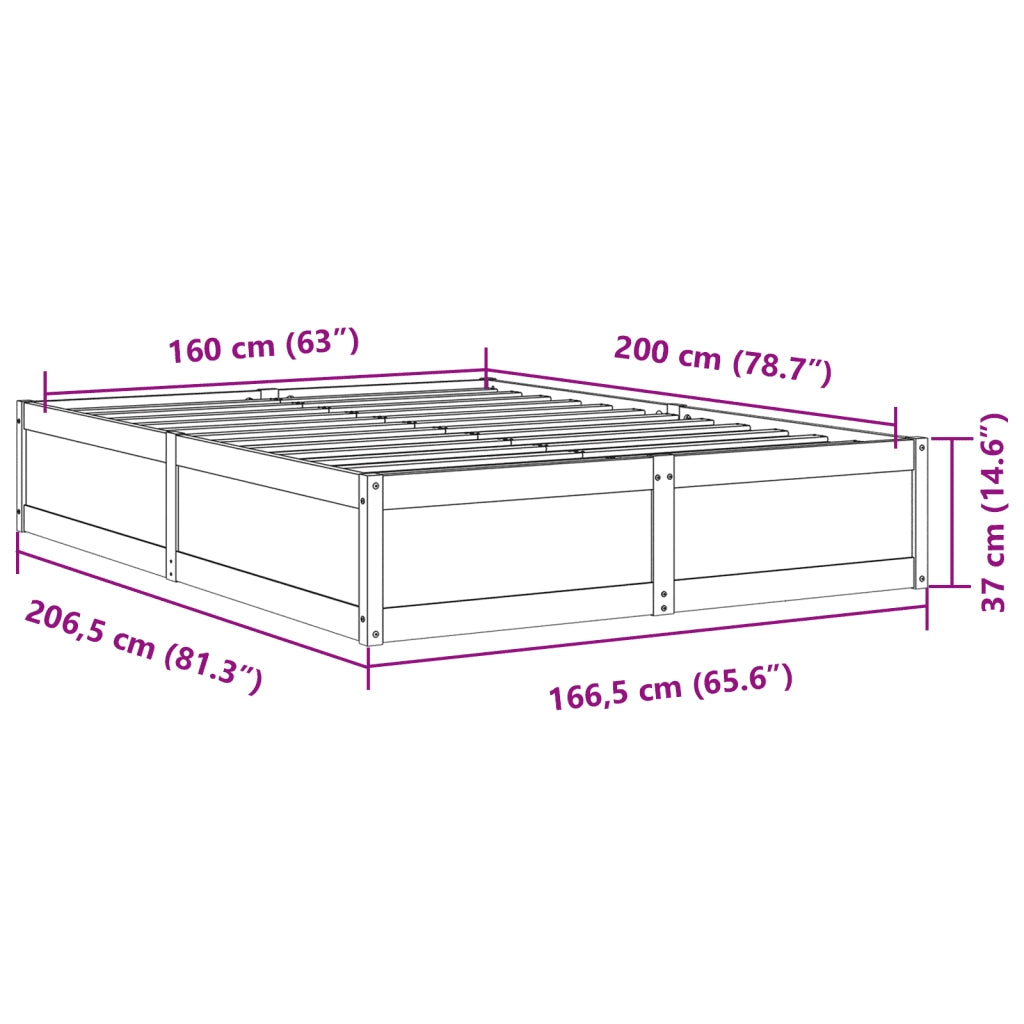 Letto senza Materasso Marrone Cera 160x200 cm in Legno di Pino