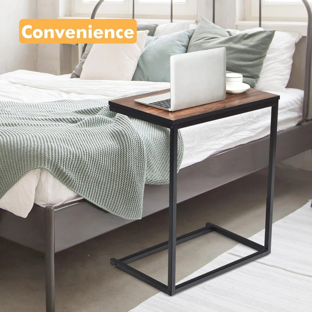 Tavolino a Forma di C, Tavolino Salvaspazio, Struttura in Legno e Ferro, Industriale, Ideale per Soggiorno, Camera da Letto, Ufficio, 55x35x65 cm, 2 Colori Disponibili