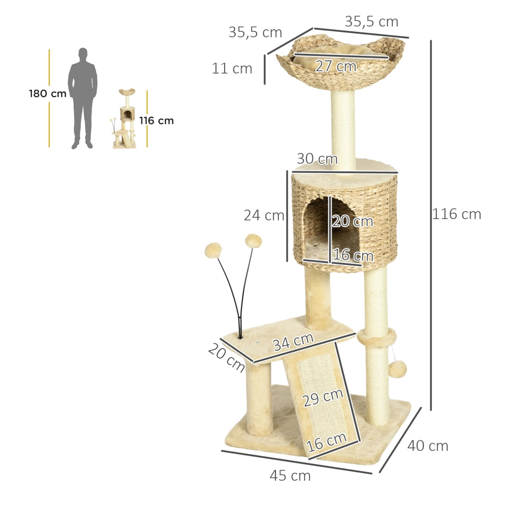 Albero tiragraffi per gatti con tana e piattaforma ¨C zephmum ¨C Marrone/Beige 45x40x116cm