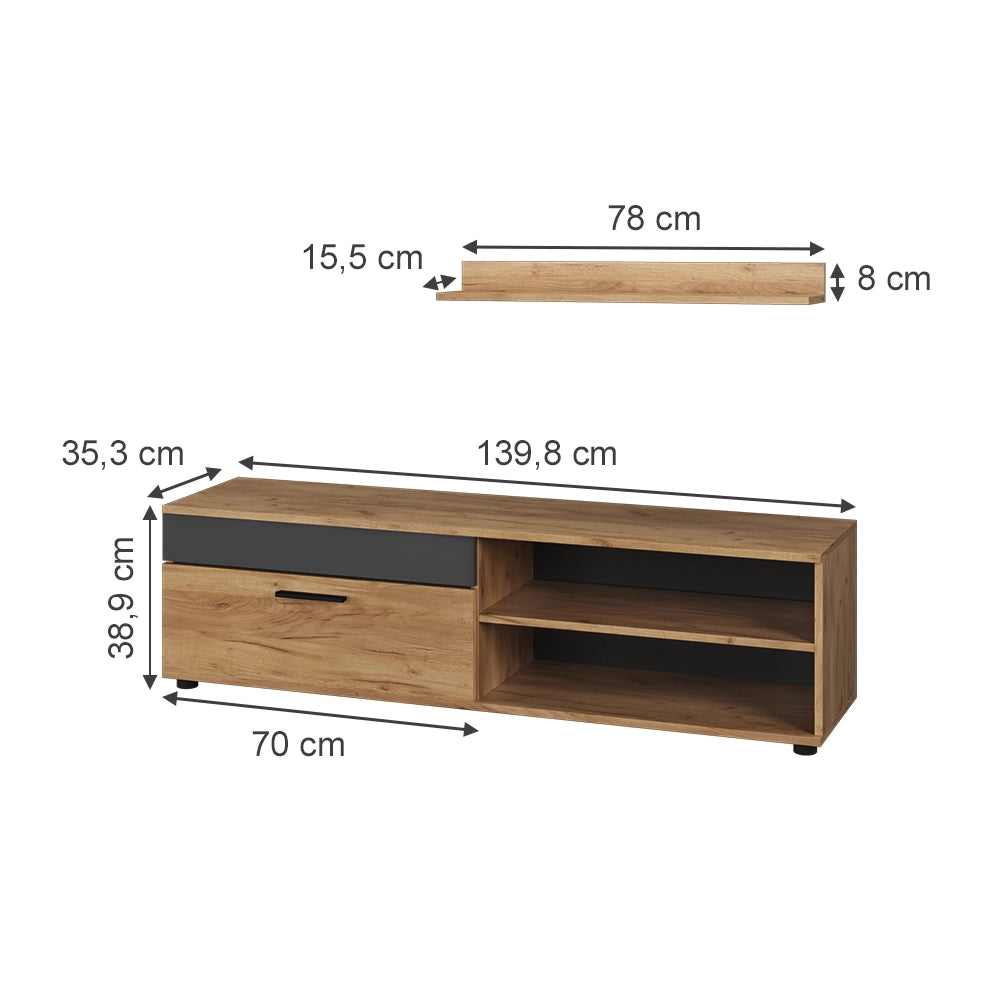 Vicco Parete attrezzata Quercia dorata/antracite con 1 lembo