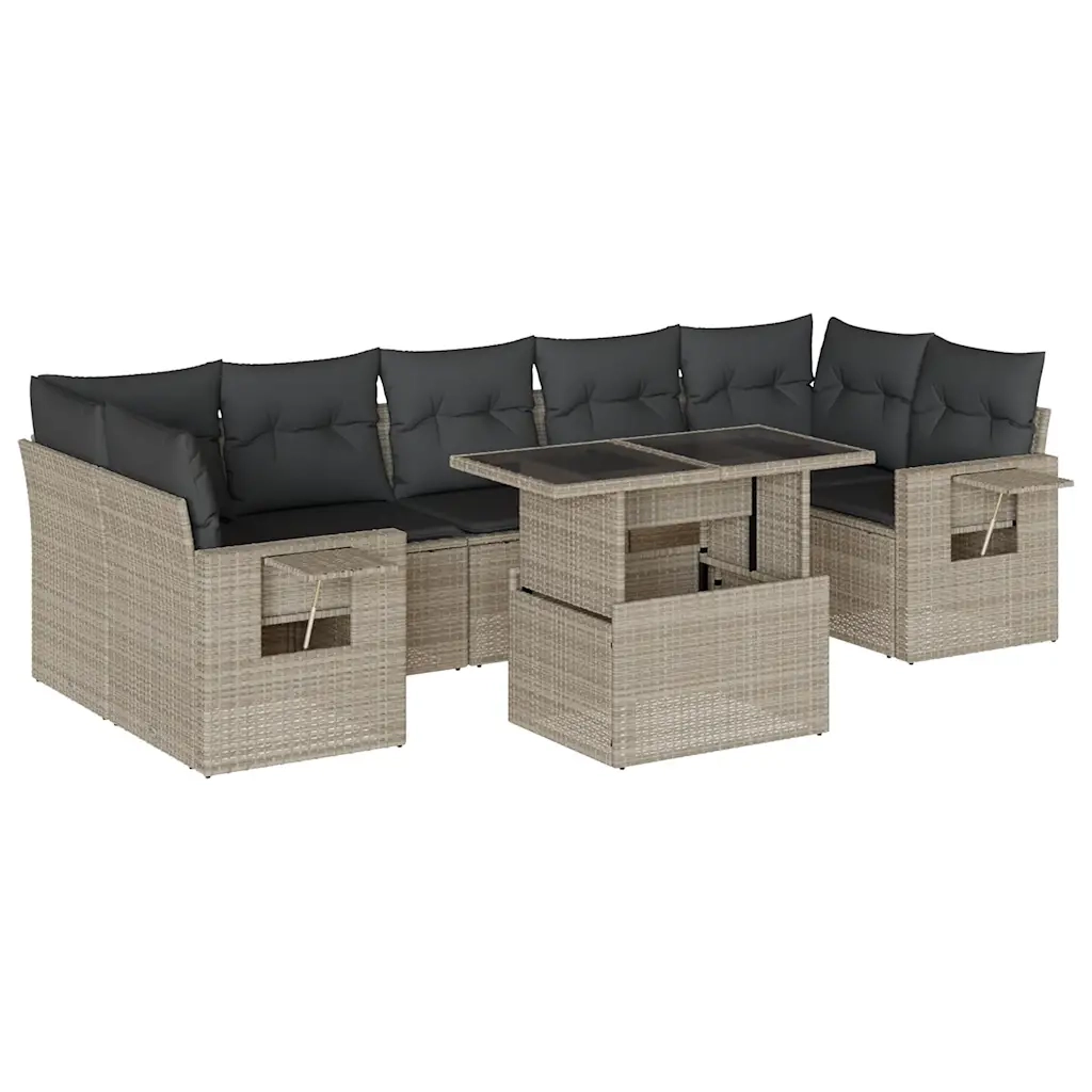 Set Divano da Giardino 8pz con Cuscini Grigio Chiaro Polyrattan 3267782