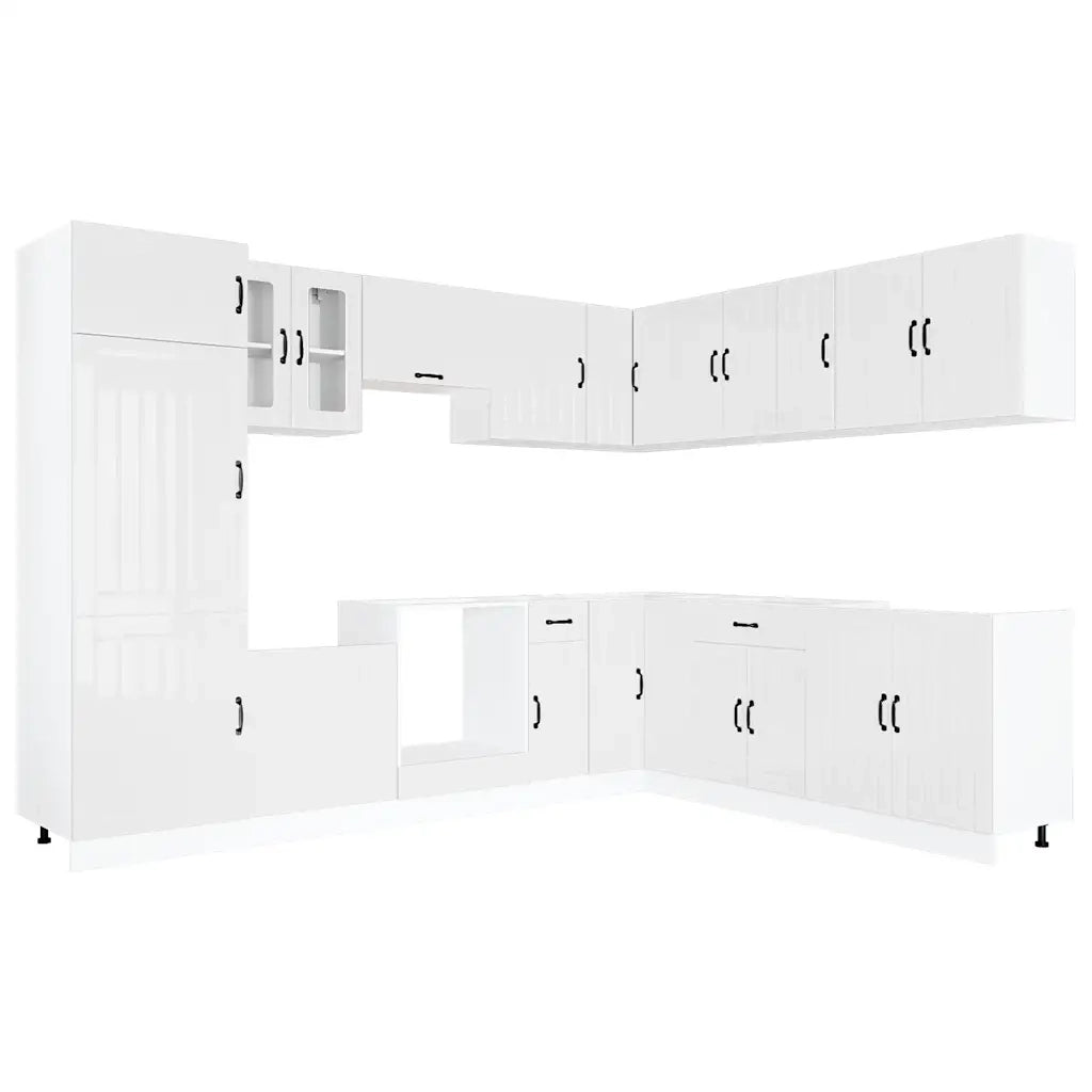 Set Mobili da Cucina 14 pz Lucca Bianchi Lucido in Truciolato 3314983