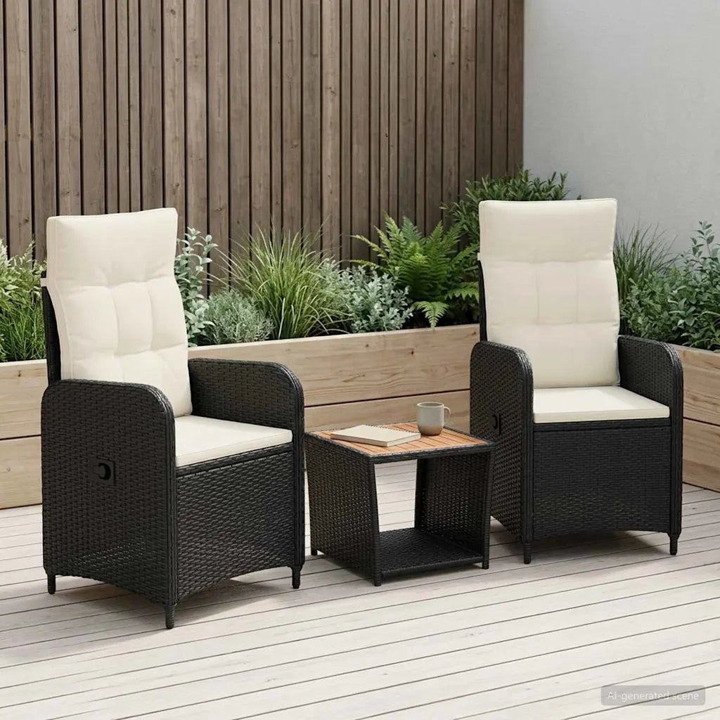 Set Lounge da Giardino 3 pz Nero e Bianco Crema 3422349