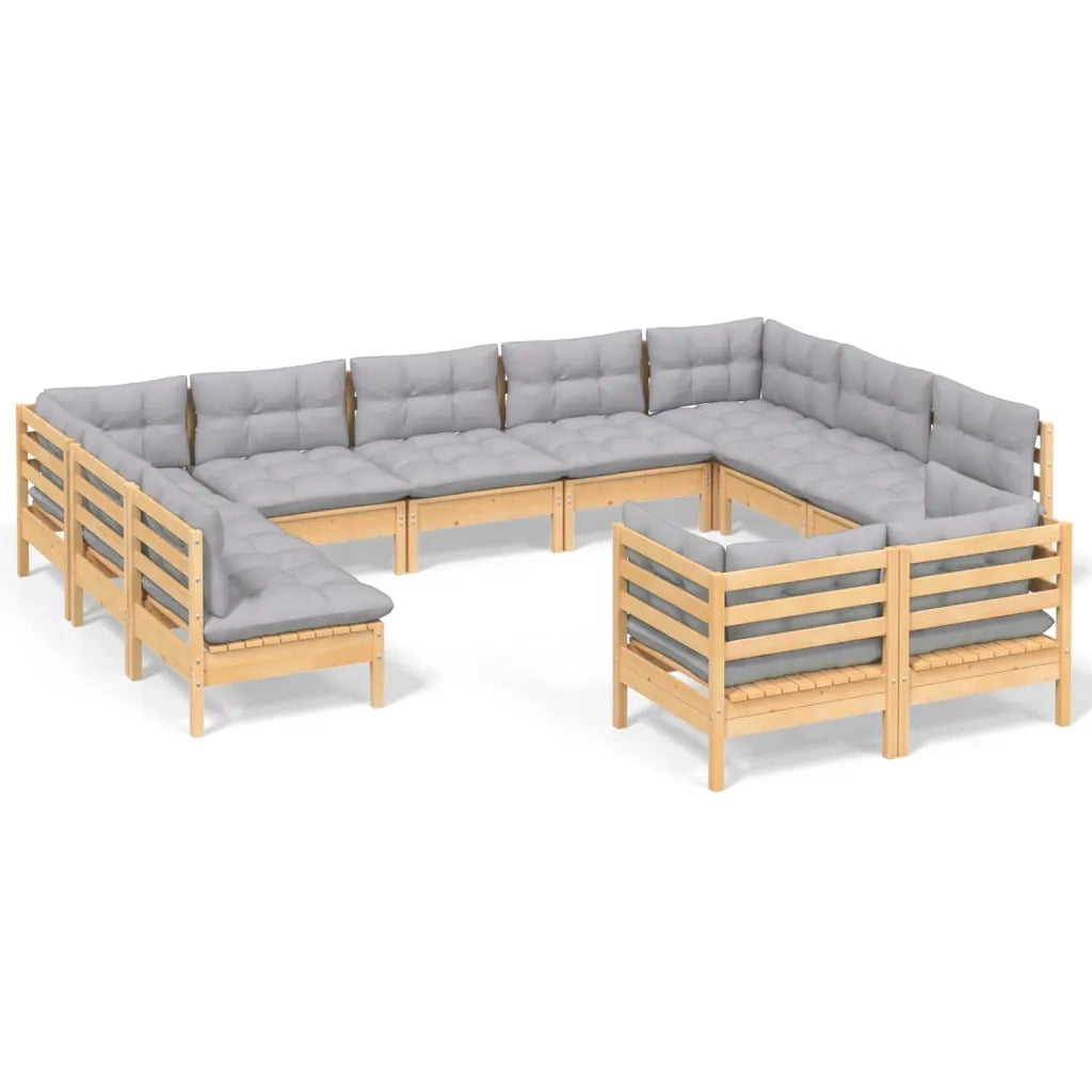 Set Divani da Giardino 11 pz con Cuscini Grigi Massello di Pino cod mxl 39292