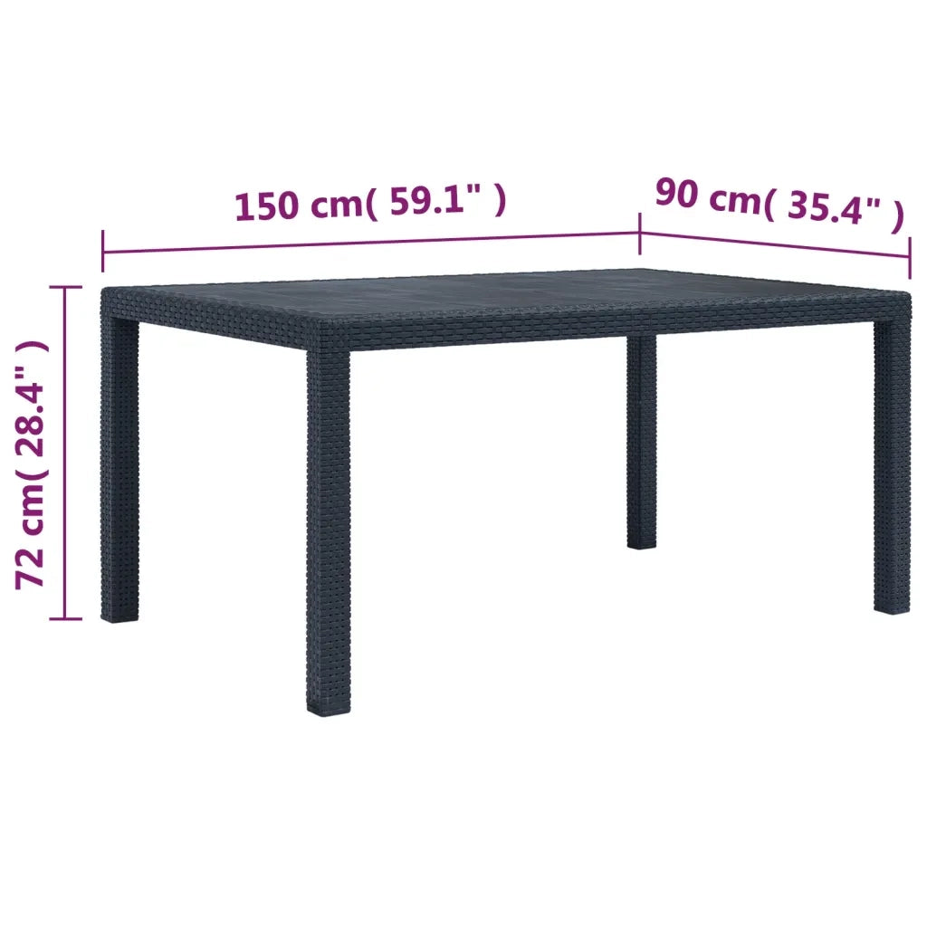 Tavolo da Giardino | Tavolino da esterno Antracite 150x90x72 cm Plastica Stile Rattan