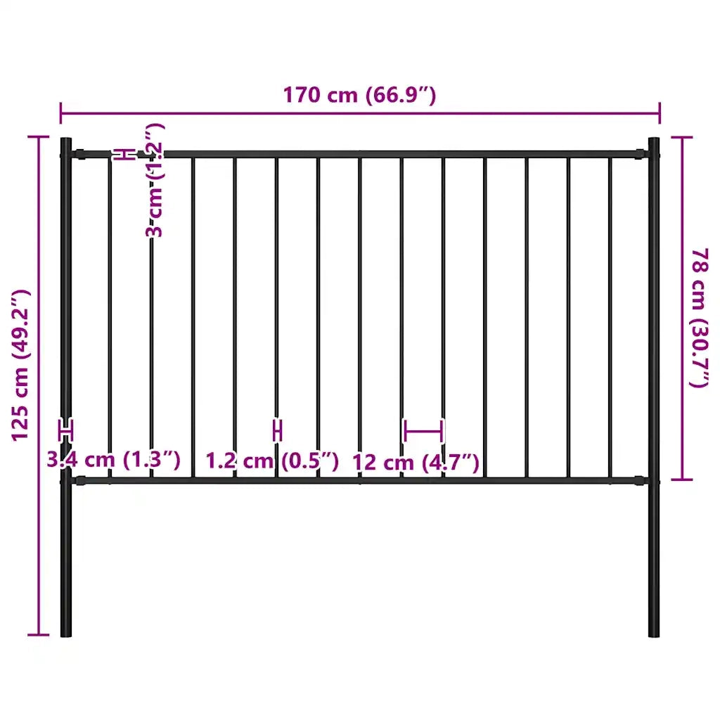 Pannello Recinzione con Pali Acciaio Verniciato 1,7x0,75m Nero cod mxl 61737