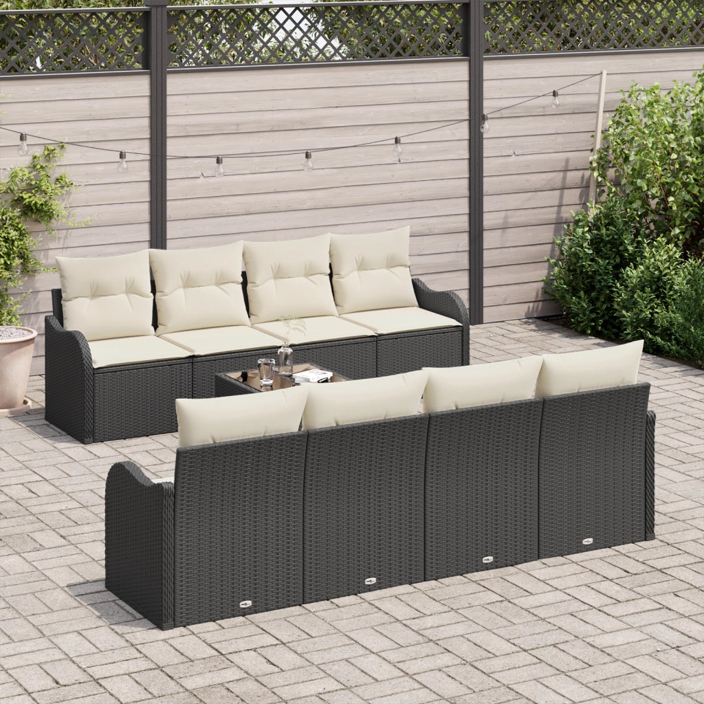 Set Divano da Giardino con Cuscini  9 Pezzi Nero Rattan
