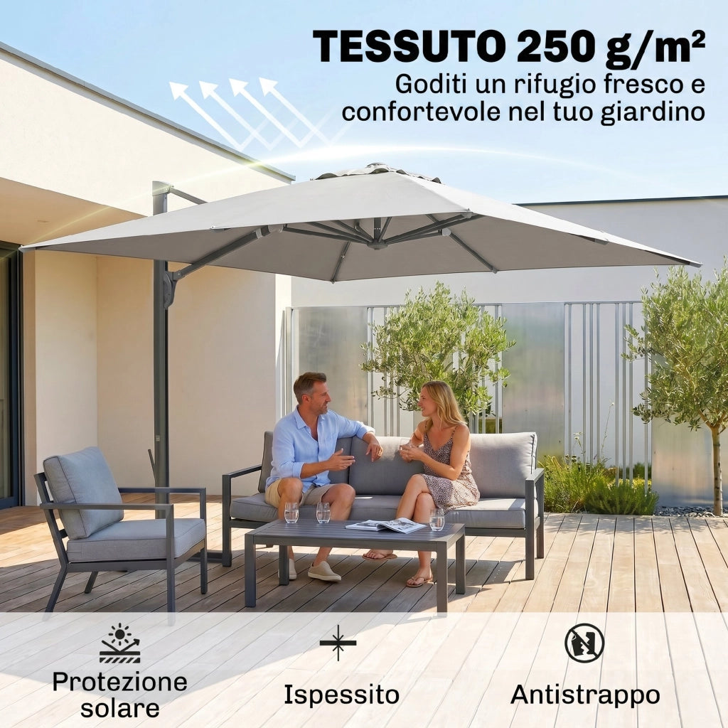 Ombrellone a Sbalzo con Base ¨C zephmum ¨C Poliestere, Alluminio, Grigio Chiaro, 365x297x256 cm