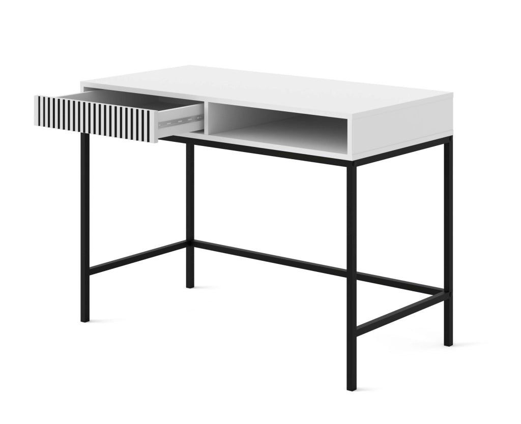 SCRIVANIA DA TOELETTATURA IN MDF VERNICIATO RAVENNA F 1P BIANCO OPACO NERO OPACO TELAIO NERO OPACO
