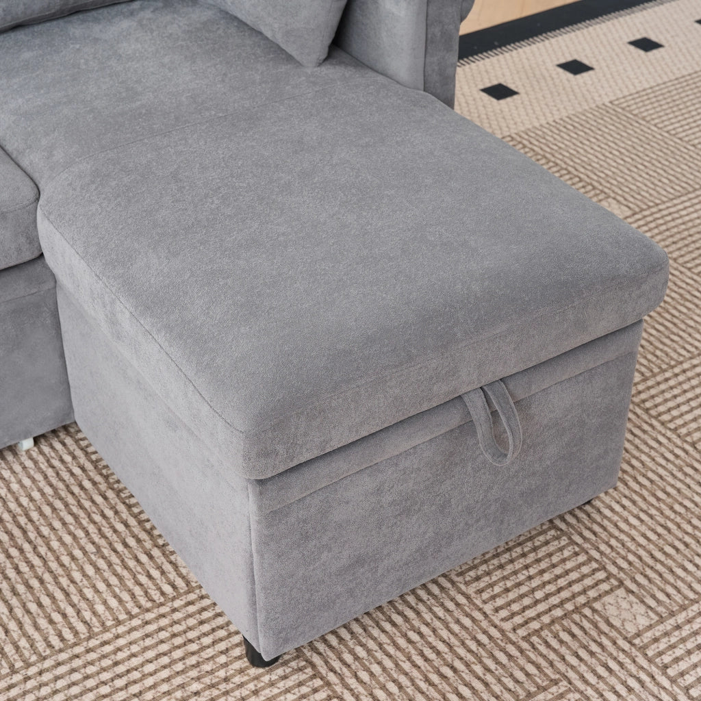 Divano angolare con contenitore e funzione letto ¨C Minimal ¨C Grigio tessuto chenille forma L