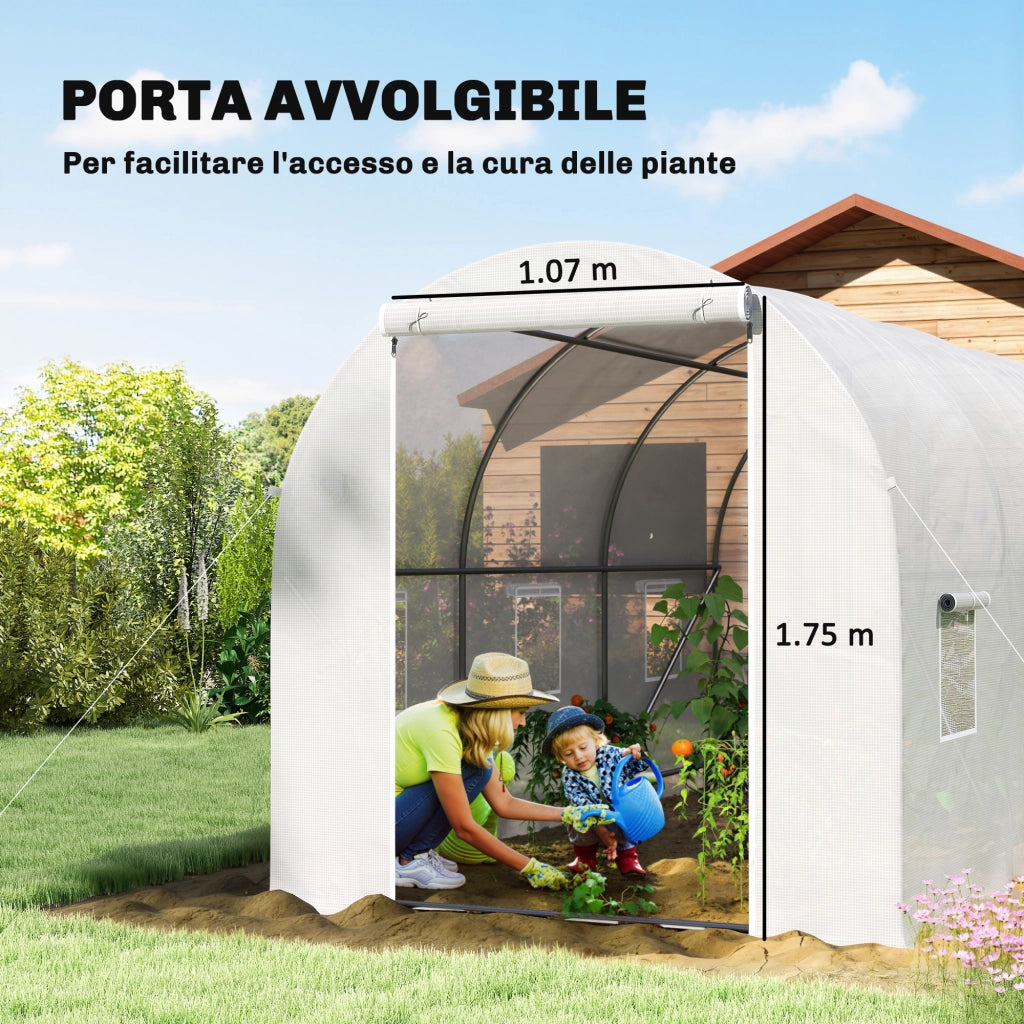 Serra da Giardino Tunnel ¨C zephmum ¨C Bianco 3.5x2x2 m Metallo PE Porte Finestre