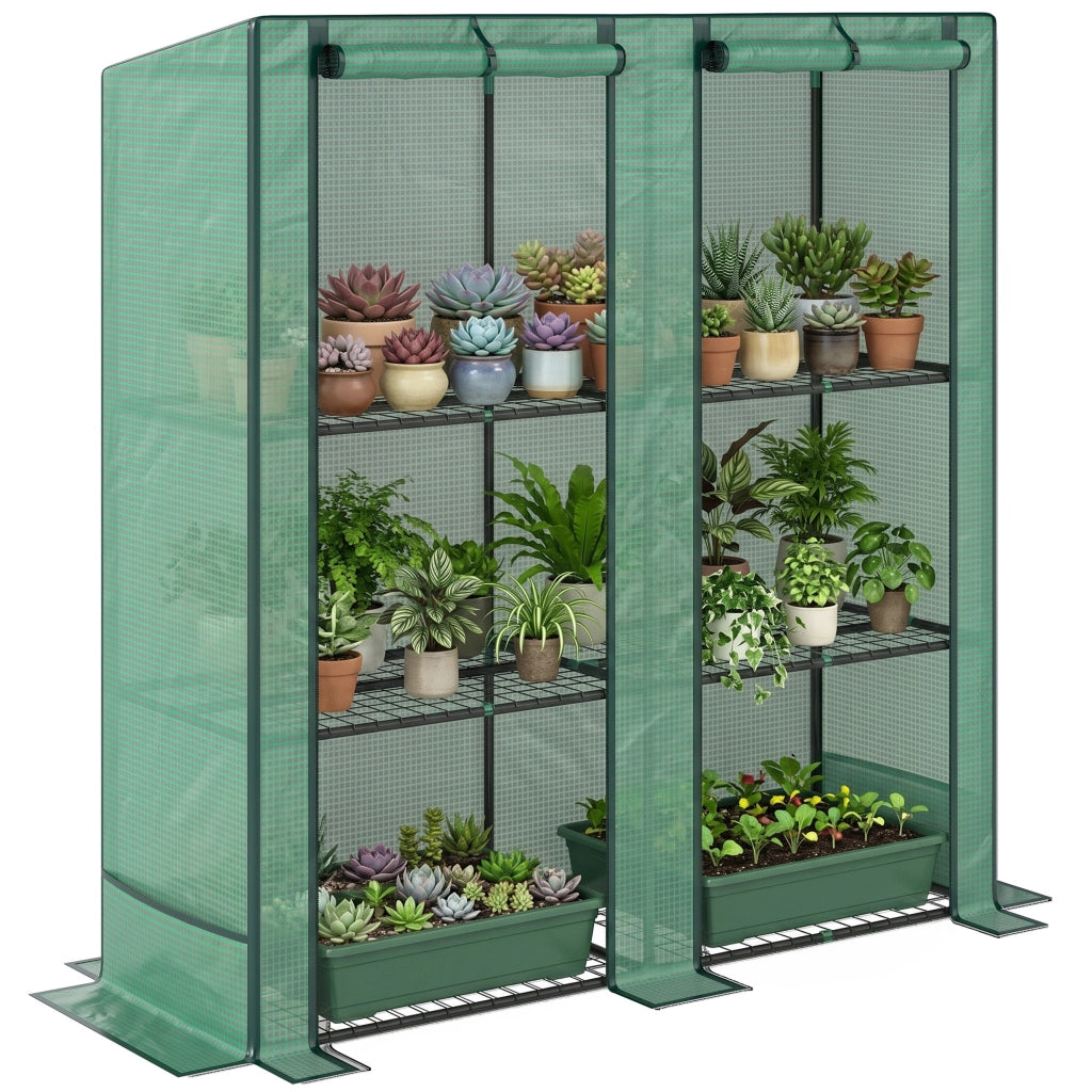 Serra da giardino con ripiani metallici 3 livelli ¨C zephmum ¨C verde 144x48x152 cm