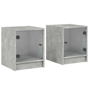 Set di 2 Comodini | Armadio da Notte | Mobiletto da notte con Ante in Vetro Grigio Cemento 35x37x42 cm