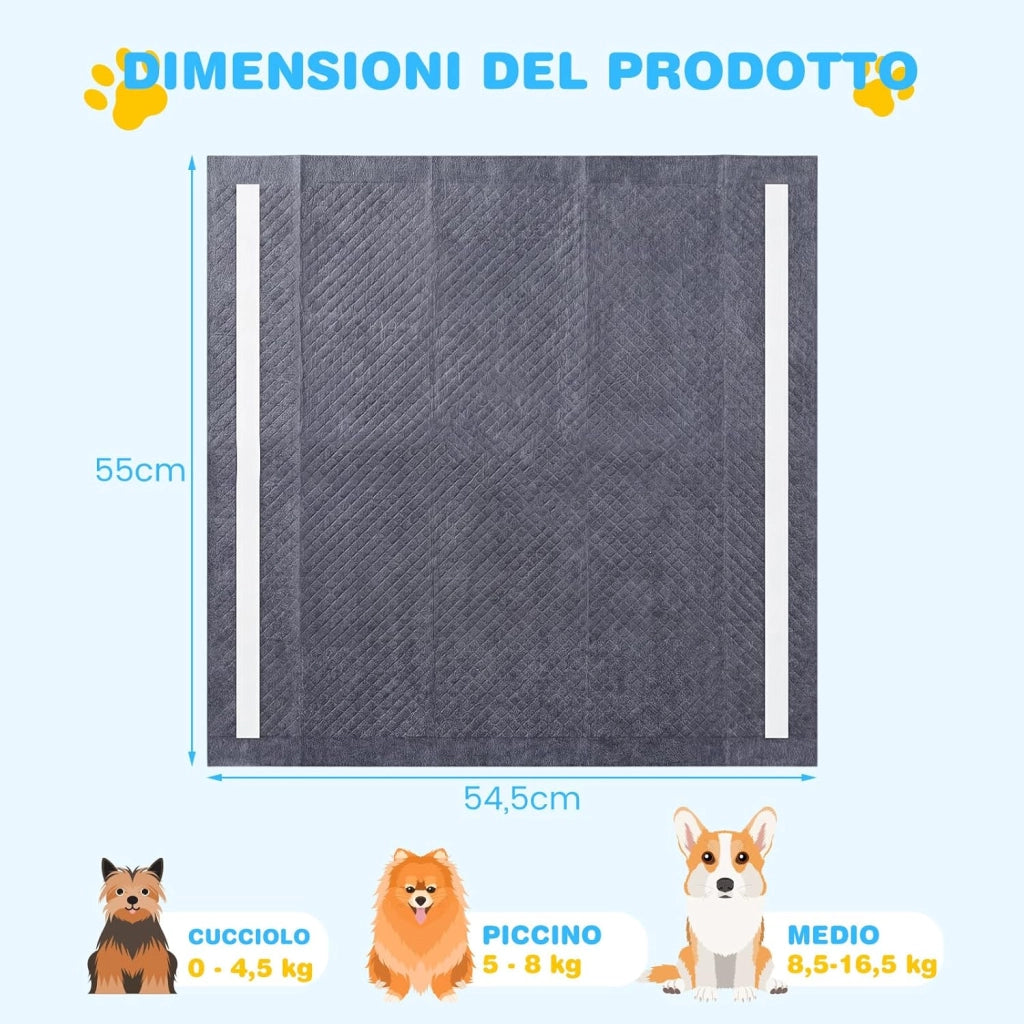 Tappetini Igienici per Cani al Carbone Attivo, 6 Strati Impermeabili per Addestramento Pipì Cani e Conigli, Rapido Asciugatura, Usa e Getta per Interni ed Esterni, 60x60cm