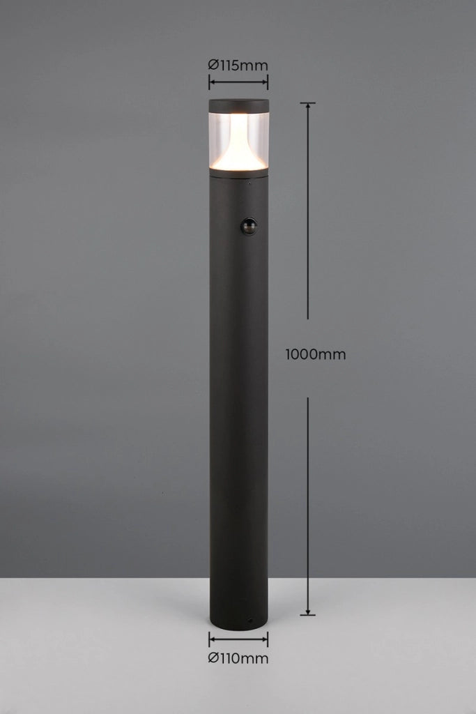 Paletto da giardino LED 13W PIR IP54 nero 100 cm TAGUS Trio