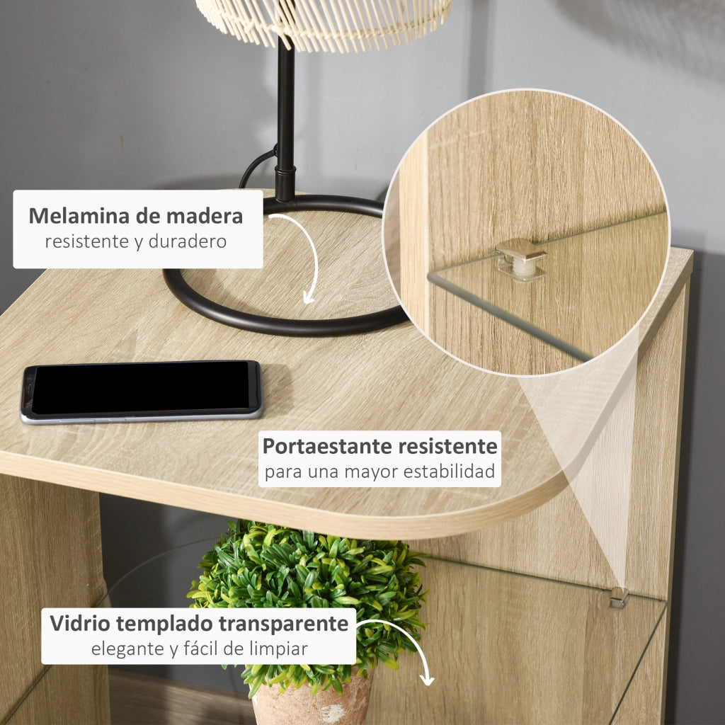 Tavolino da salotto moderno con 3 ripiani in vetro ¨C zephmum ¨C 40x40x56 cm legno naturale