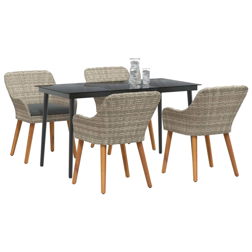 Set da Pranzo per Giardino 5 pcs Grigio chiaro polyrattan