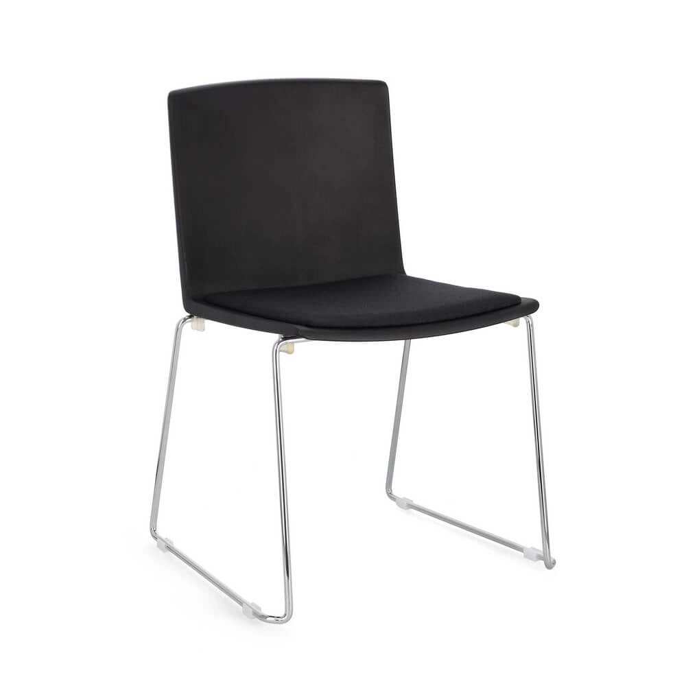 Set di 4 Sedie Impilabili con Seduta Imbottita e Gambe in Acciaio - AMARA