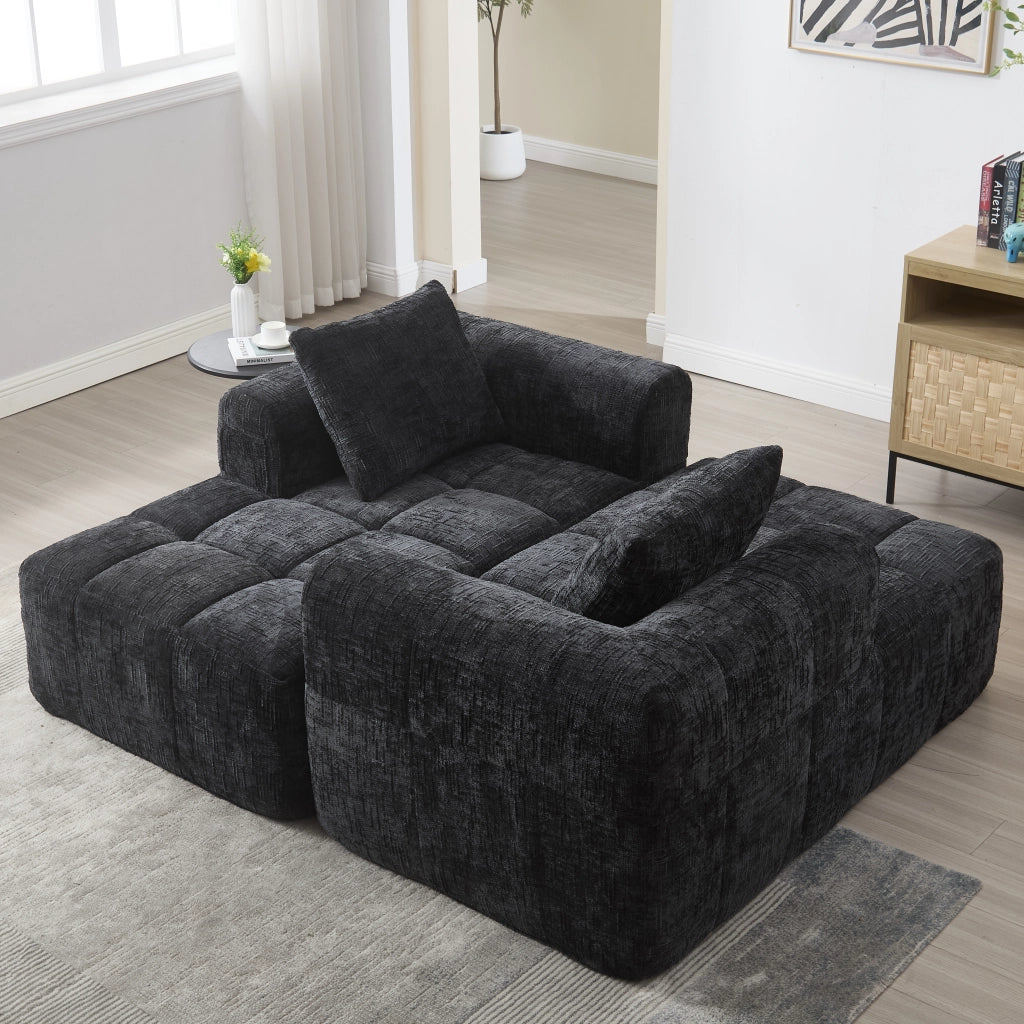 DIVANO Chaise longue 158x90x60 cm Chenille Nero con cuscino