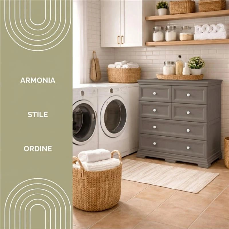 CASSETTIERA 6 CASSETTI WENGÉ 79X43X85,5 CM – MOBILE ORGANIZZAZIONE CASA CON 4 CASSETTI PICCOLI E 2 GRANDI PER ZONA GIORNO E INGRESSO