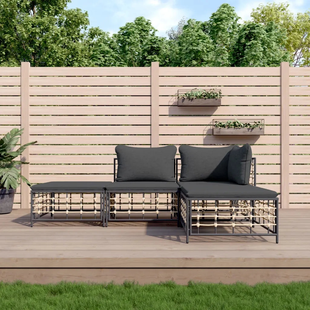 Set Divani da Giardino 4 pz | Set Salotto da Giardino con Cuscini Antracite in Polyrattan