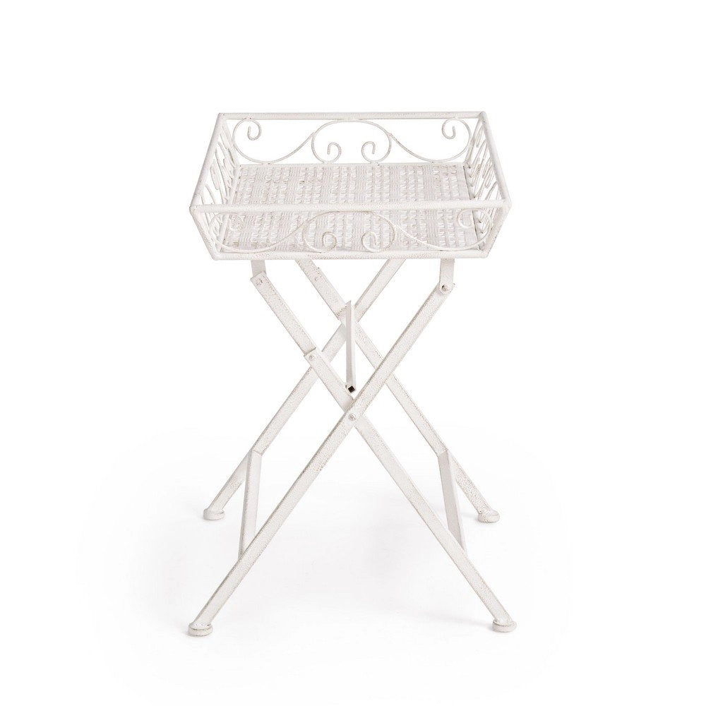 Set 2 Tavolini Rettangolari Acciaio Bianco Stile Rustico - IRENE