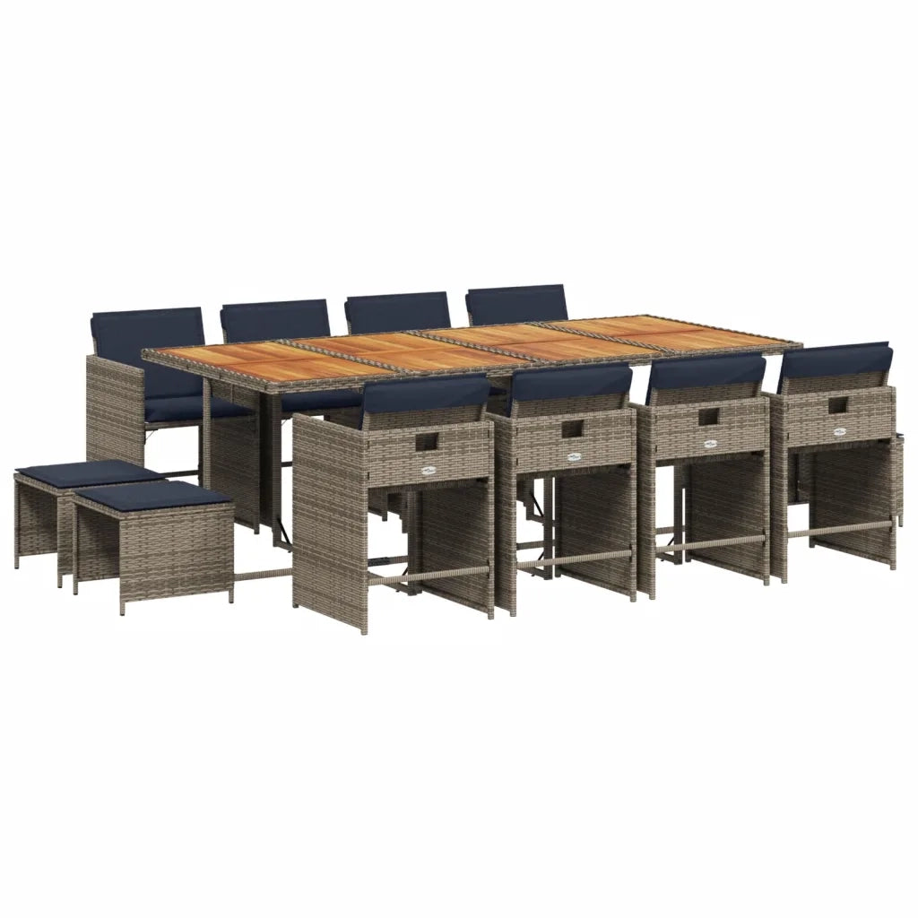 Set da pranzo da giardino da 13 pz con Cuscini in Polyrattan Grigio 3277936