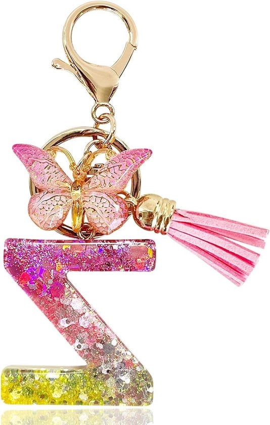 Hanger per Chiave a Clessidra con Penna a Farfalla per Borsa - Chiavi con Lettere Iniziali - Hanger per Chiave con Nome di Charme - Decorazione per Borsa Donna Ragazza