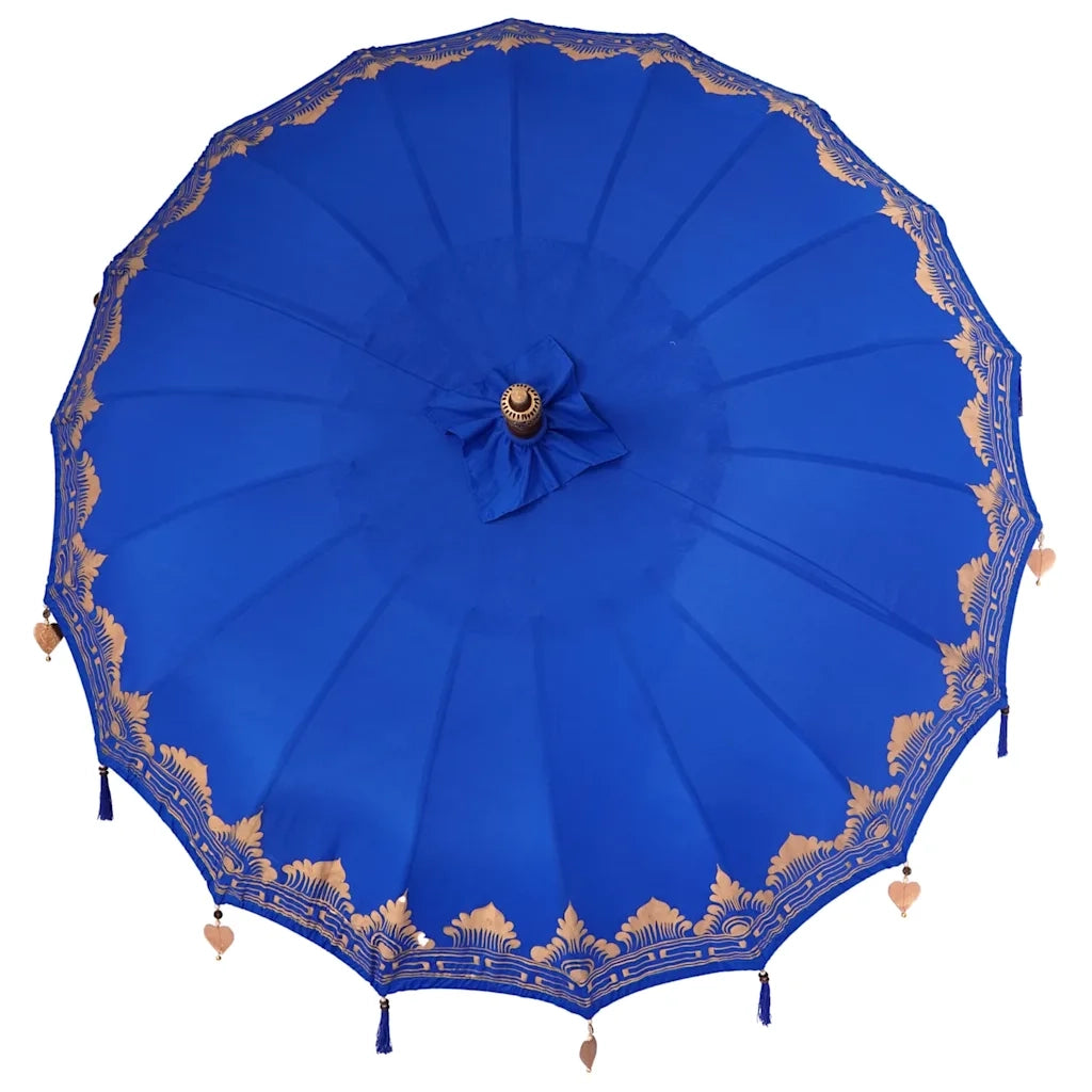 vidaXL Parasol Balinese Blu (210-220) x 260 cm Cotone e legno massello
