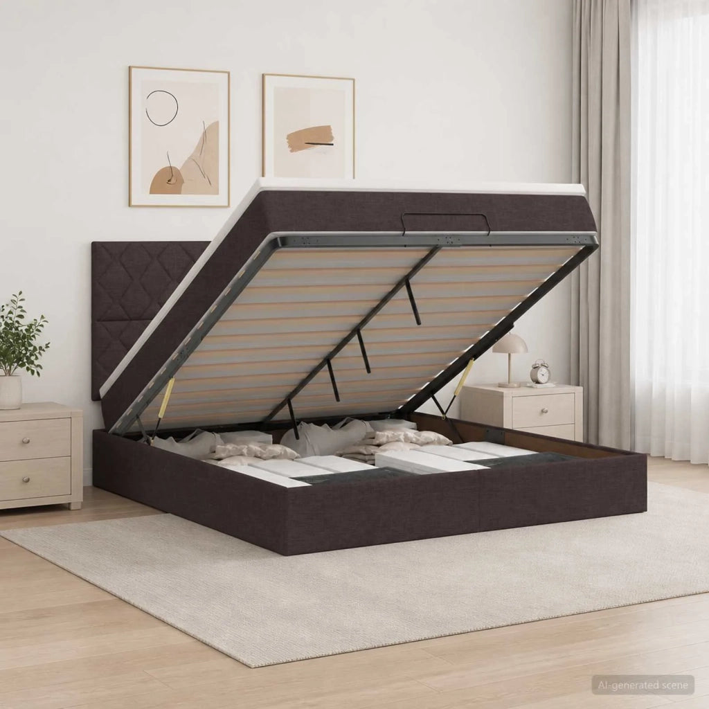 Letto Ottomano con Materasso e LED Marrone Scuro 140 x 200 cm 3458162