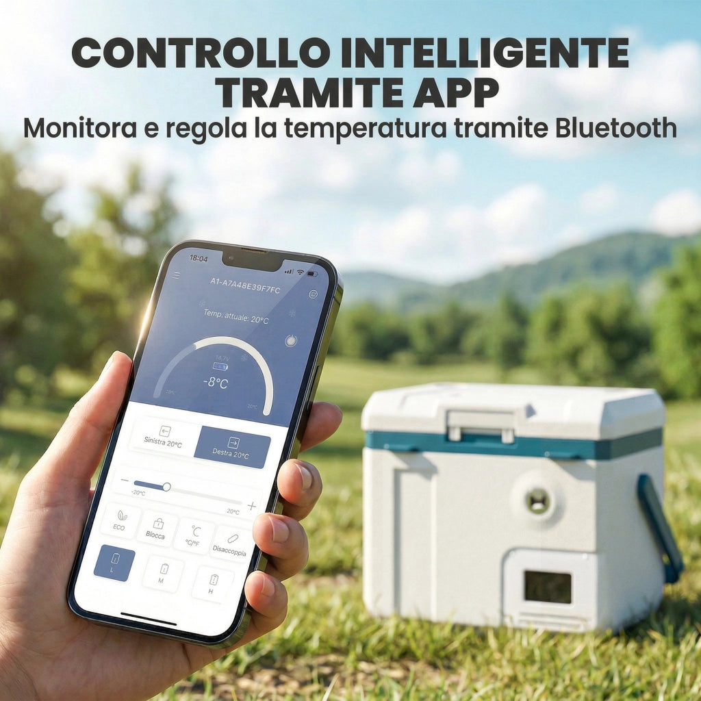 Frigorifero Portatile per Auto da 19L con Compressore e Controllo App, 47x36.7x37 cm, Bianco