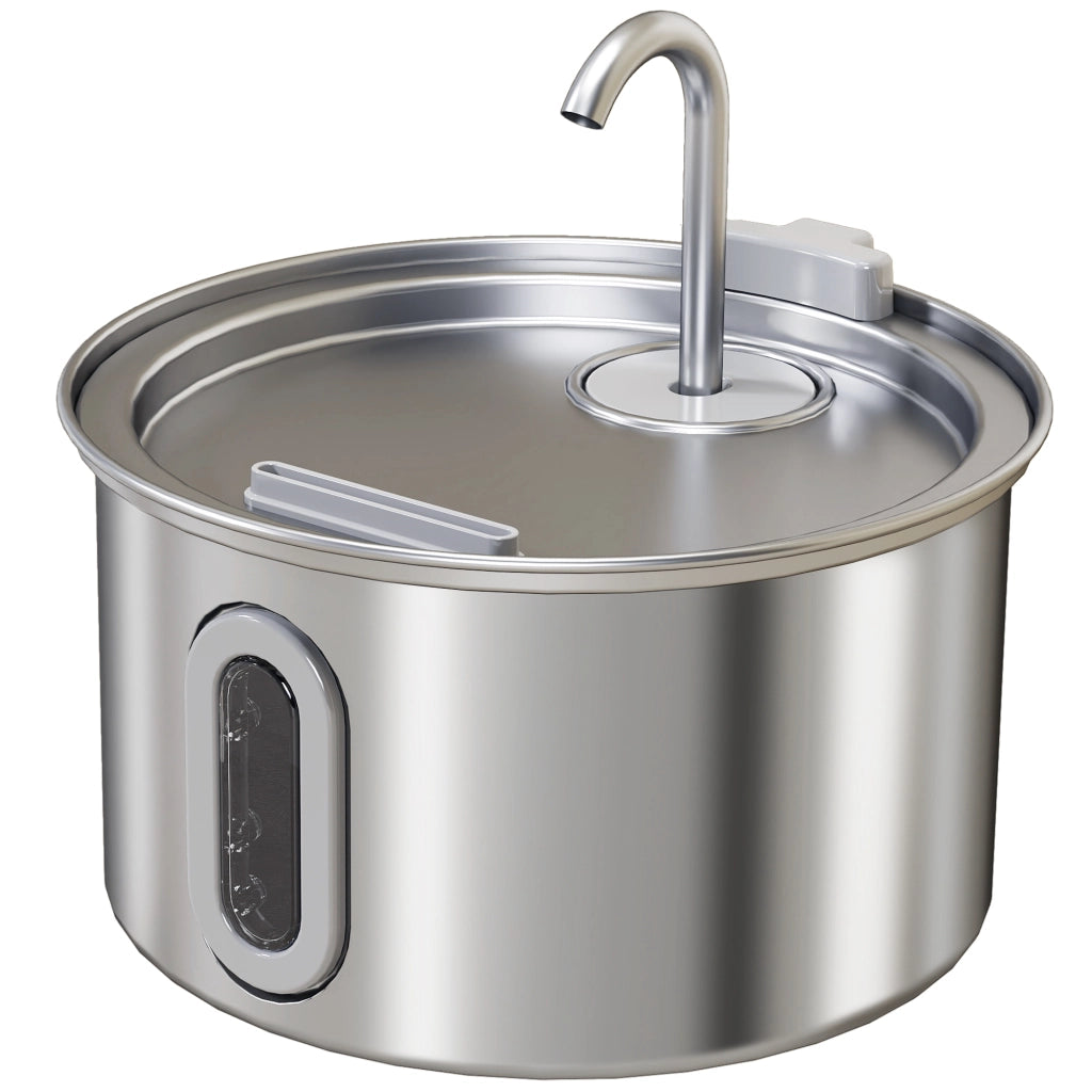 Fontanella per Gatto 2.5L con Luce LED e 2 Modalit¨¤ di Flusso, in Acciaio Inox, 19.4x19.4x18.7 cm, Argento