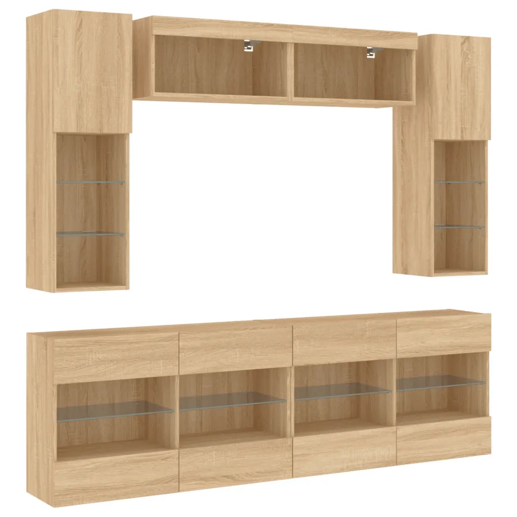 Set Mobili TV a Muro 6 pz con Luci LED Rovere Sonoma 3216799