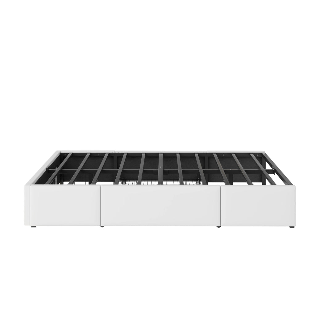 Letto imbottito 90x200 cm in PU bianco senza testiera con cassetti e LED RGB