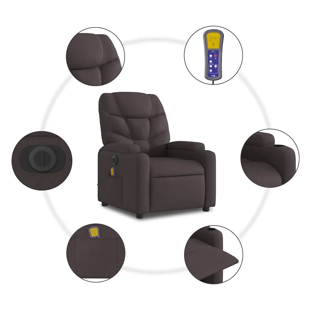 Poltrona | Sedia Relax Massaggio Reclinabile Elettrica Marrone Scuro Tessuto