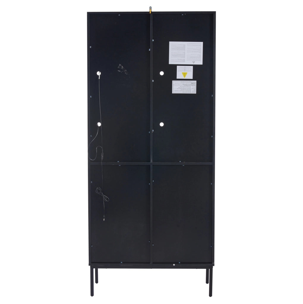 Vetrina in vetro 74x31x180 cm nera e rovere con LED per libri e oggetti