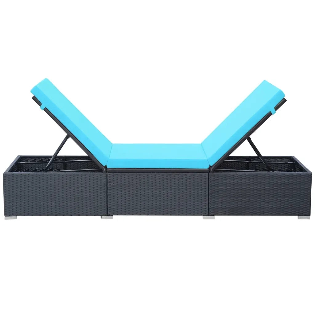 Lettino Prendisole con Cuscino in Polyrattan Nero 44406