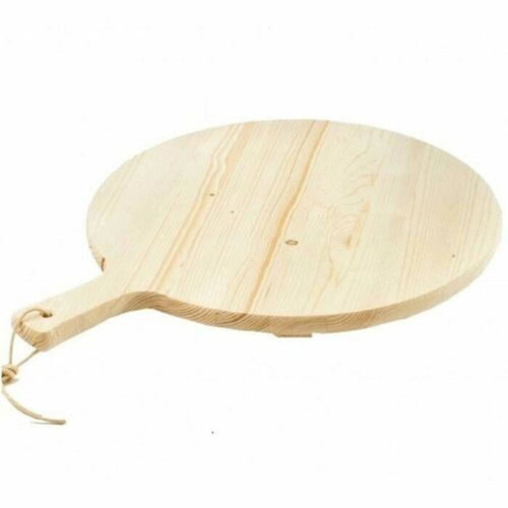 Trade Shop - Tagliere Per Pizza Rotondo 38 Cm In Legno Di Abete Con Manico Affettati Cucina -