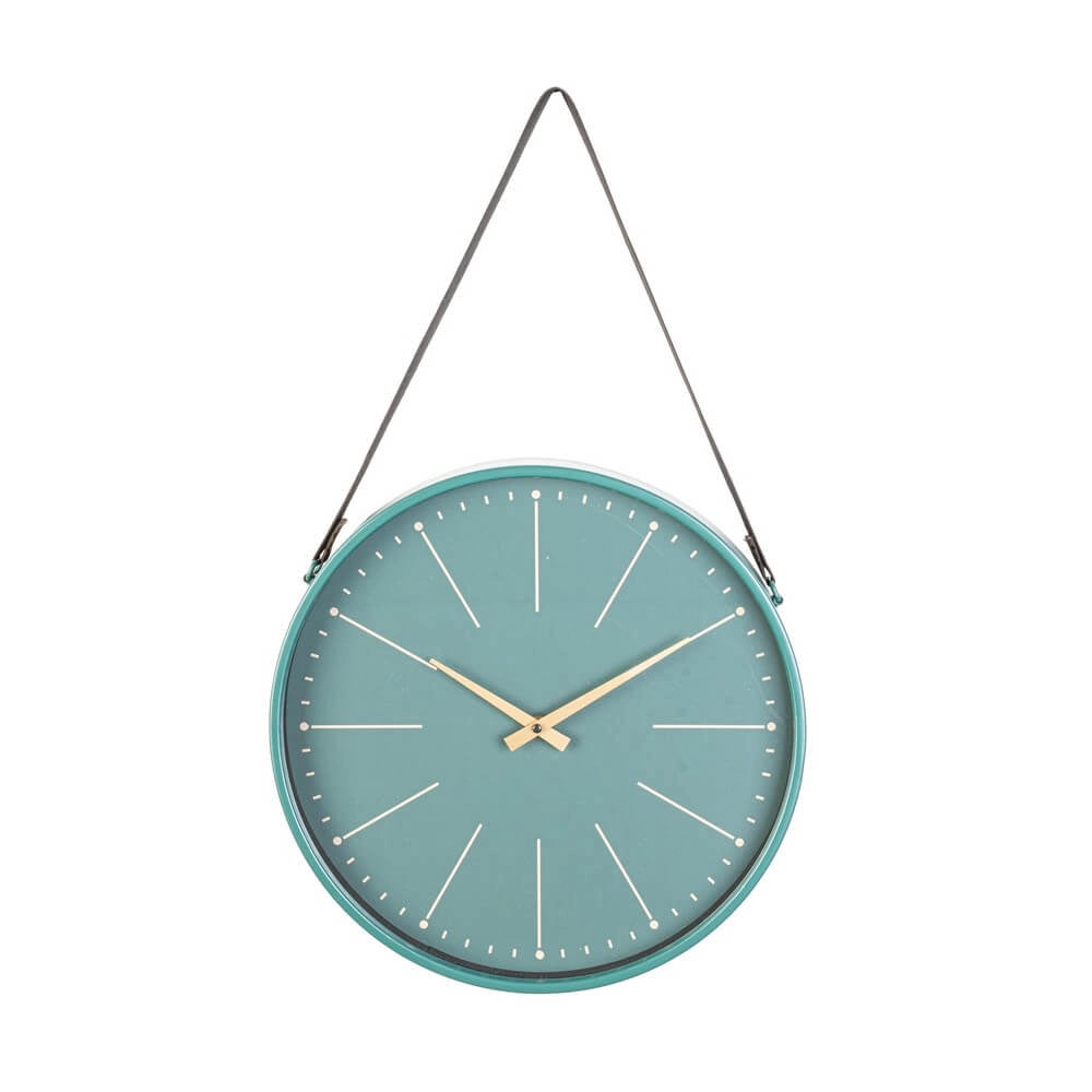 Orologio da Parete Rotondo Nero con Cinghia in Pelle Dorato - SIL