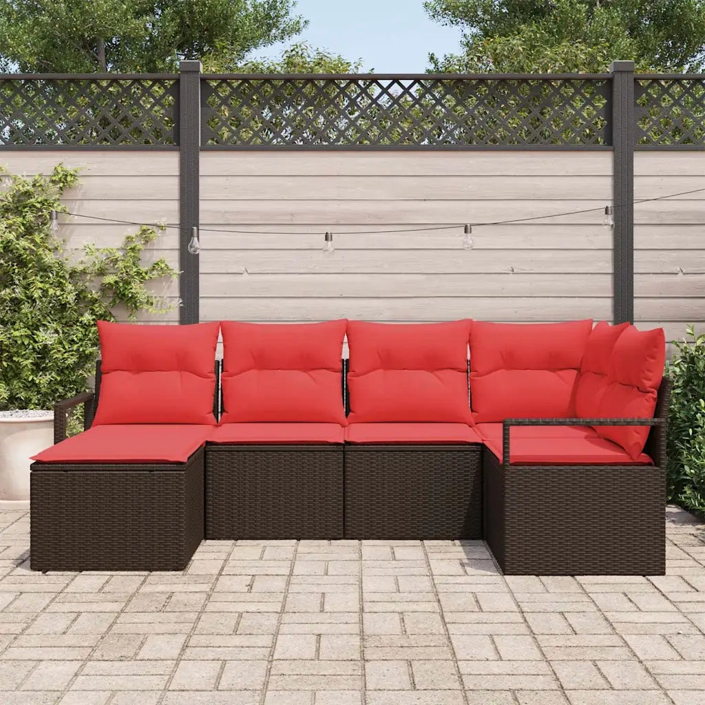 Set di divani con cuscino 6 pcs Marrone e Rosso polyrattan 3355123