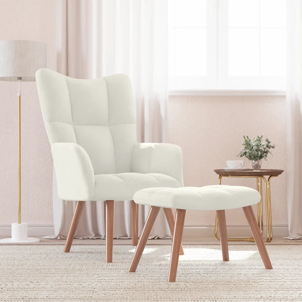 Poltrona Relax con Poggiapiedi Bianco Crema in Velluto 328071