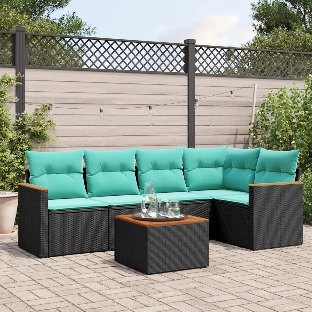 Set Divani da Giardino 6 pz con Cuscini Nero in Polyrattan 3225952