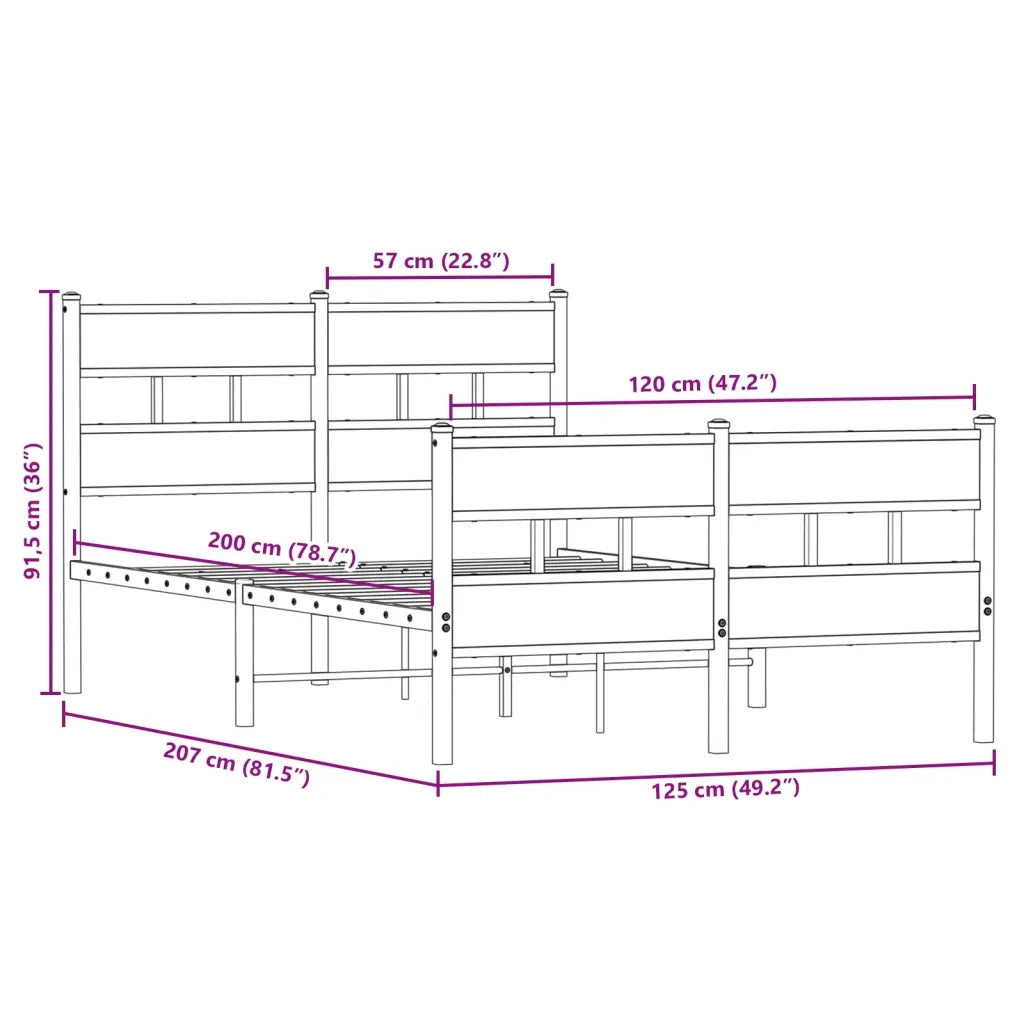 vidaXL Giroletto senza Materaso in Metallo Rovere Fumo 120x200 cm