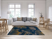 Tappeto Arredo Moderno Morbido in Ciniglia Ingresso Antiscivolo Prodotto Italiano  Soggiorno Camera Salotto Disegni Piazzati Cotone Varie Misure Grande Ginko/Indaco - 65x300 cm